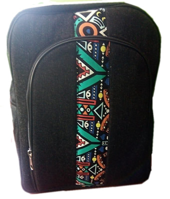 Heavy Denim laptop bag with Ankara Lining